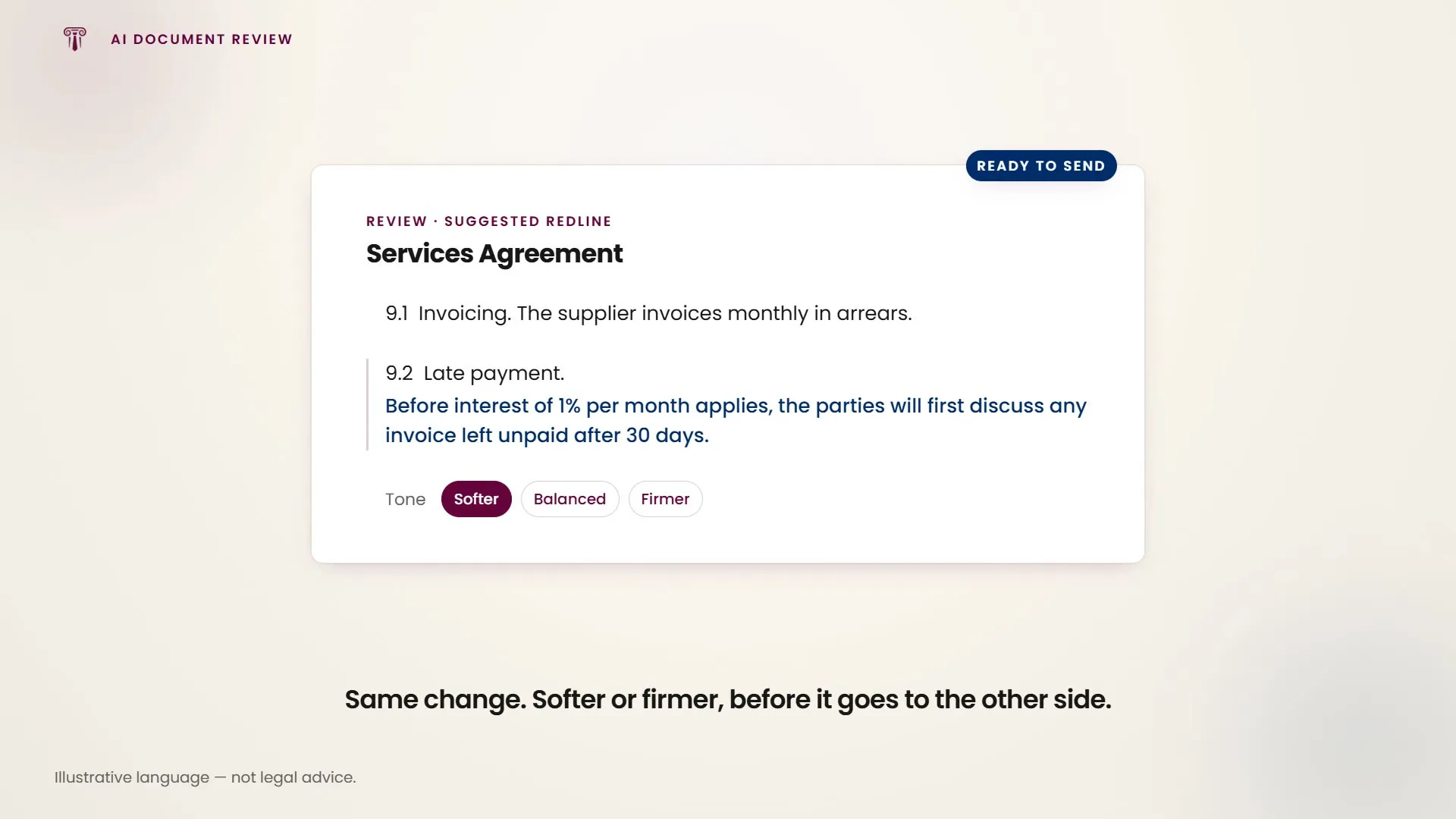The same proposed change rewritten in place in a softer tone and then a firmer one, before it goes to the other side.
